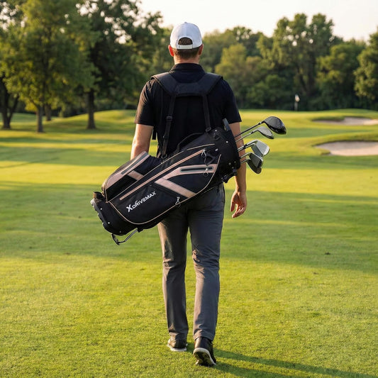 XDriveMax Golf Stand Bag, Lightweight 8-Way & 5-Way Top Dividers Golf Bag with Stand, Includes Insulated Cooler Pocket, Dual Strap & Rain Cover