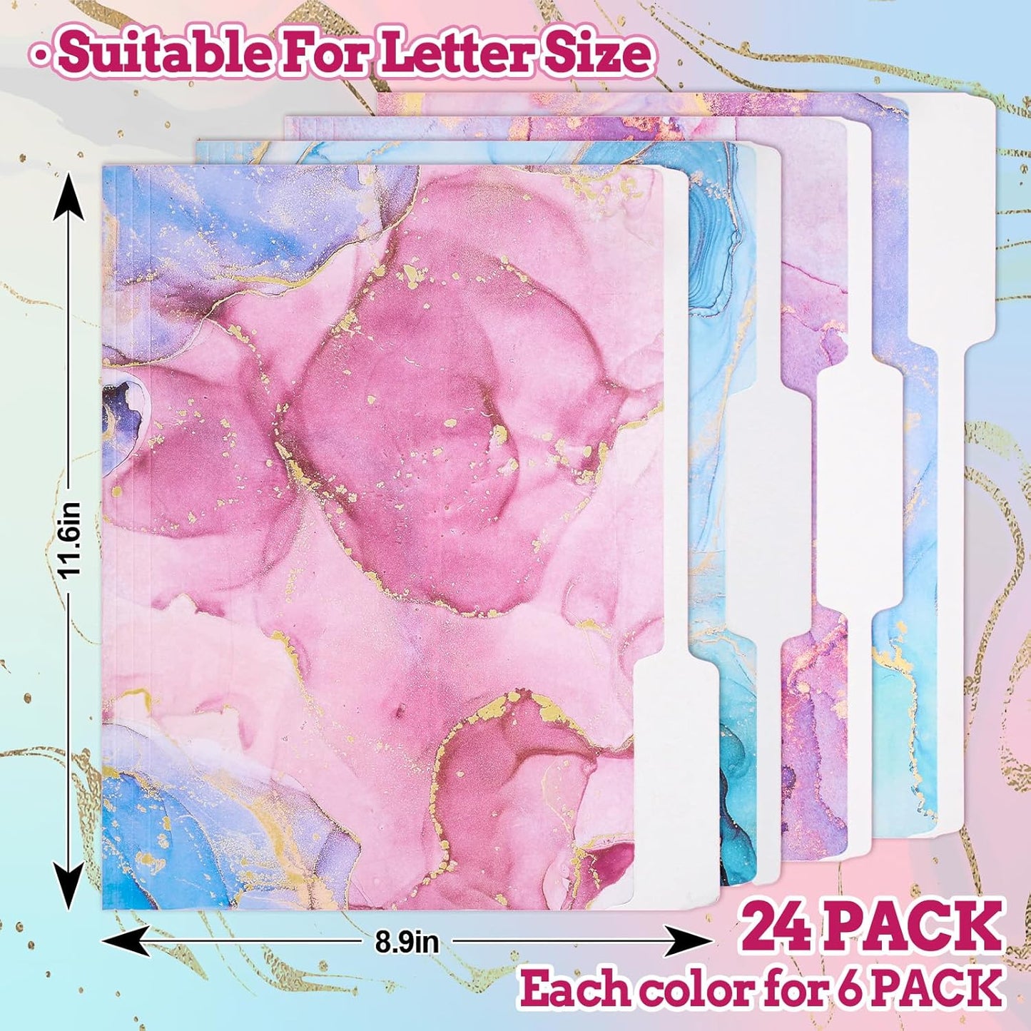 Whaline 24 Pack Marble File Folders Letter Size Pink Blue Marble Decorative File Pockets with 1/3 Cut Tab for Home Office Classroom Supplies, 8.9 x 11.6 Inch