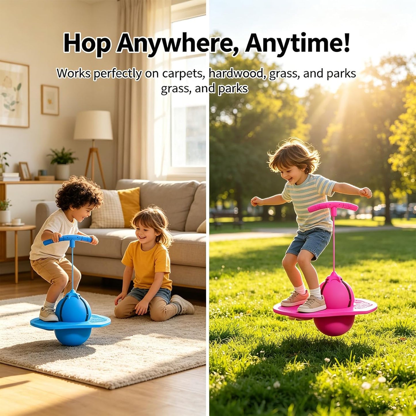 Moonycozy Jumping Ball, Balance Jumping Ball with Handle and Ball Pump, Childrens Balance Jumpings Ball with Handle, 2‑in‑1 Pogo Jumper & Balance Ball, Safe and Fun Bouncing Ball for Kids (Pink)