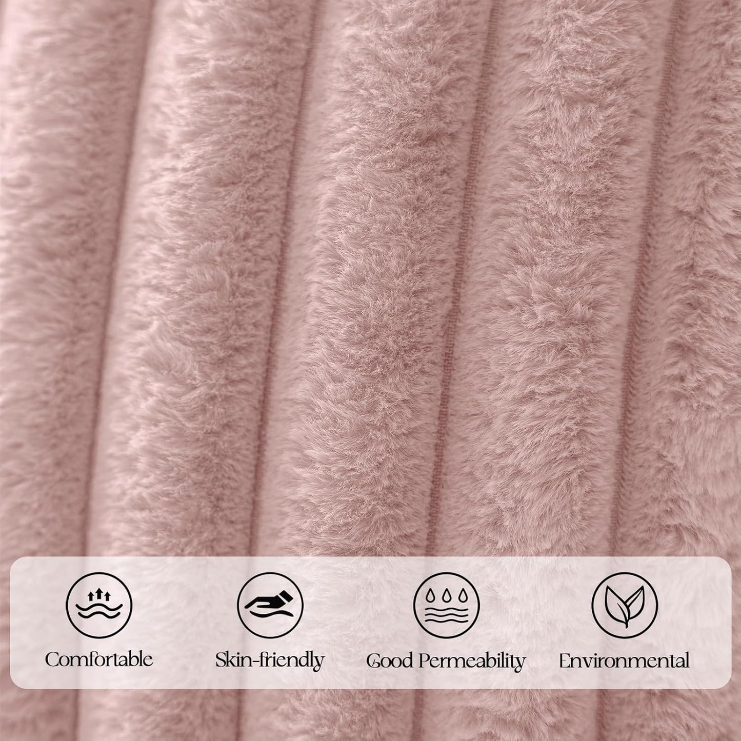 MOSAYT Spring Faux Fur Pillow Covers 18x18 Inch Set of 2, Soft Square Fluffy Striped Modern Decorative Throw Pillow Covers for Sofa, Bedroom, and Living Room, Blush Pink
