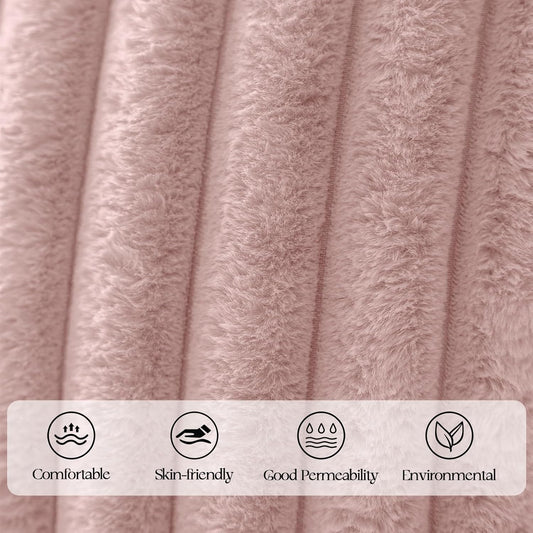 MOSAYT Spring Faux Fur Pillow Covers 18x18 Inch Set of 2, Soft Square Fluffy Striped Modern Decorative Throw Pillow Covers for Sofa, Bedroom, and Living Room, Blush Pink