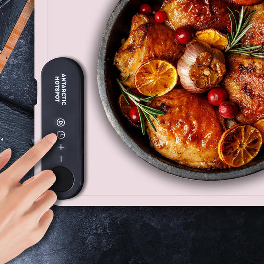 Revolutionary Rollable Full Surface Heating Warming Mat for Food Party Buffet Daily Use, Portable Electric Silicone Defrosting Tray, Hot Plate Keep Food Warm (Light Pink)