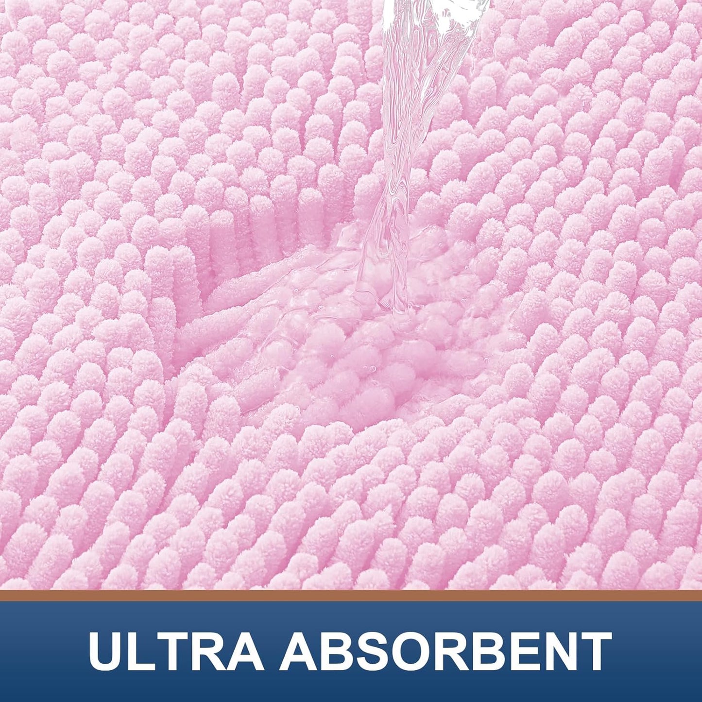 Smiry Luxury Chenille Bathroom Rugs 24x16, Extra Soft and Absorbent Shaggy Bath Mat, Machine Washable, Non-Slip Plush Carpet Runner for Tub, Shower, and Floor, Home Decor Accessories, Pink