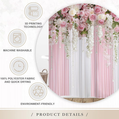 Glawry Pink Floral Shower Curtain,Girly Romantic Spring Blossom Flowers Bathroom Curtains, Girl Women Pink Roses Shower Curtain Set 60Wx72L Inches Bath Accessories Decor Fabric 12 Hooks