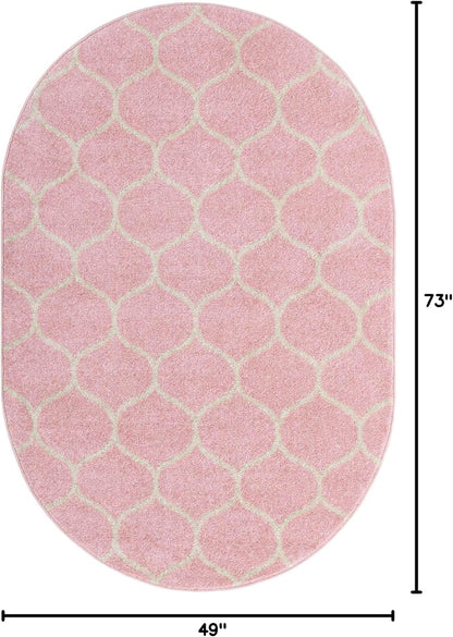 Unique Loom Trellis Frieze Collection Area Rug - Rounded (4' x 6' Oval, Light Pink/ Ivory)