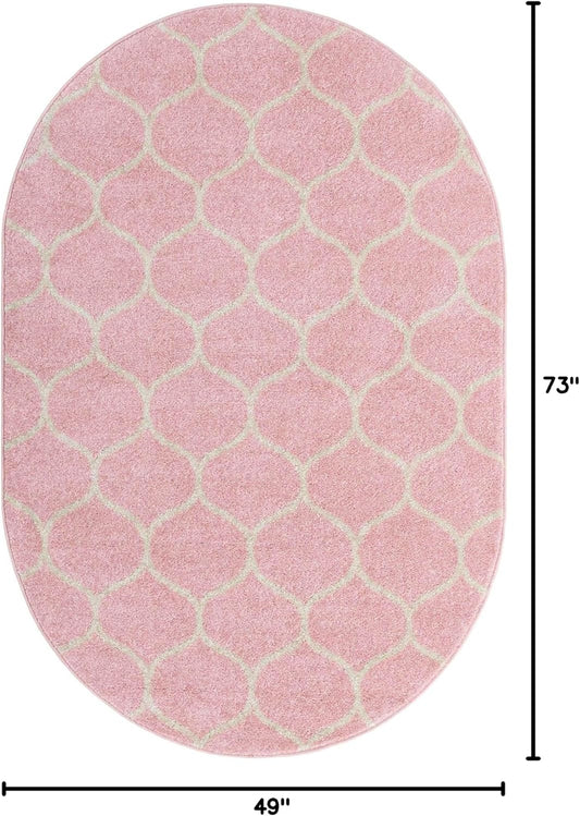 Unique Loom Trellis Frieze Collection Area Rug - Rounded (4' x 6' Oval, Light Pink/ Ivory)