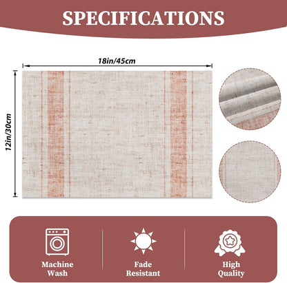 Modern Minimalist Line Decorative Placemats Set of 4 Heat-Resistant Non-Slip Kitchen Table Mats Khaki Woven Rectangle Placemats for Dining Table 18"x12" Washable, Pink Stripe