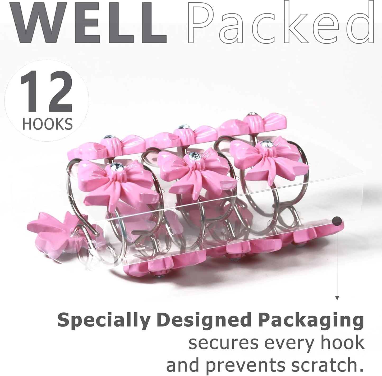 Pink Decorative Shower Curtain Hooks: 12 Pcs Cute Bow Knot Shaped Rustproof Stainless Steel Shower Curtain Rings for Holiday Bathroom Décor - Chic Coquette Bathroom Accessories & Gift Set for Girls