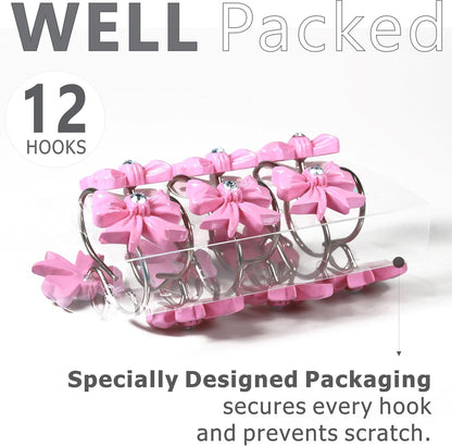 Pink Decorative Shower Curtain Hooks: 12 Pcs Cute Bow Knot Shaped Rustproof Stainless Steel Shower Curtain Rings for Holiday Bathroom Décor - Chic Coquette Bathroom Accessories & Gift Set for Girls
