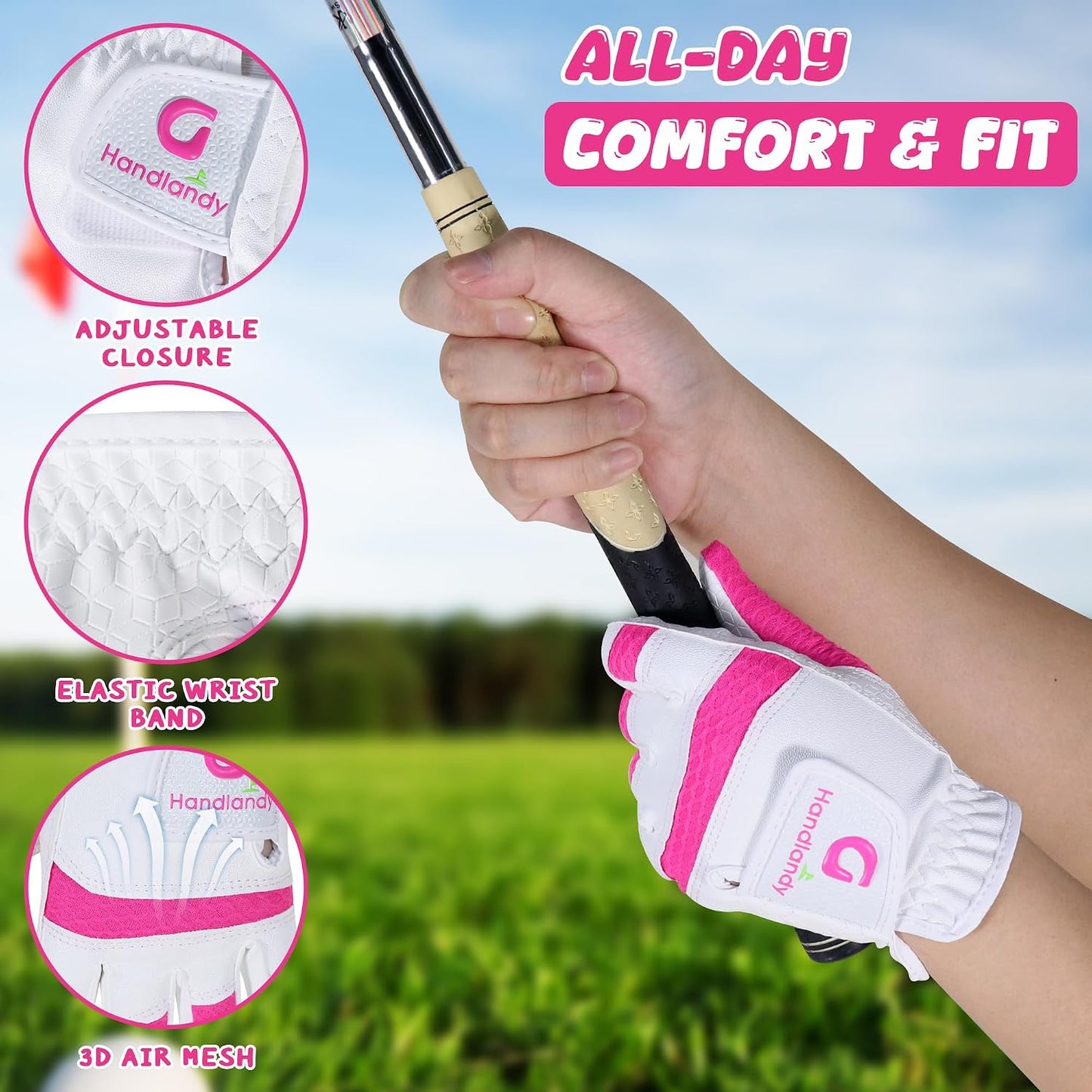 Kids Golf Glove, Left Hand Youth Golf Glove for Junior Toddler, Durable & Breathable, Great Gift for Boys Girls