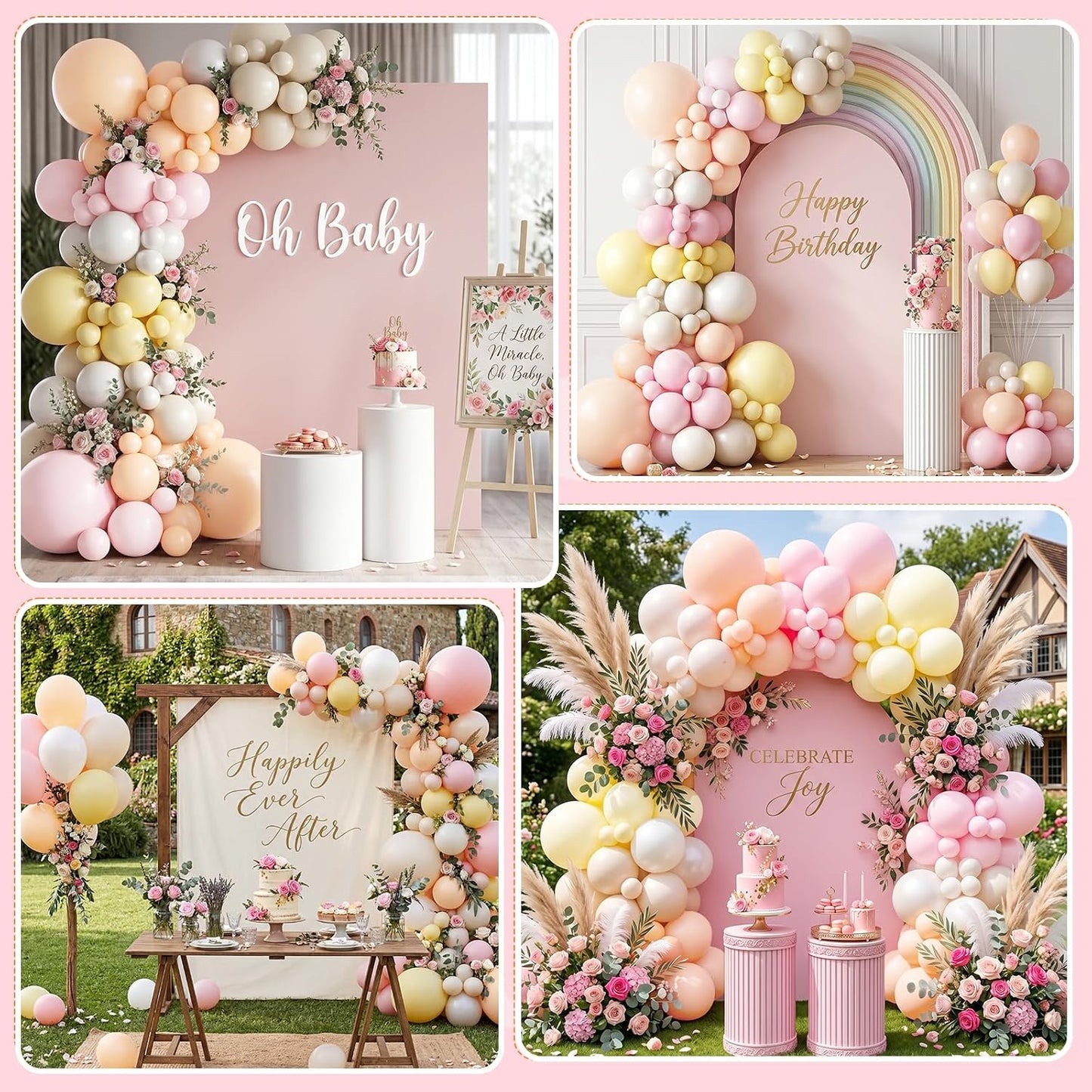 SNLN Pink Pastel Balloon Arch Kit, 140Pcs Pink Yellow Ivory Balloons for Baby Shower Gender Reveal Birthday Wedding Bridal Shower Party Decorations