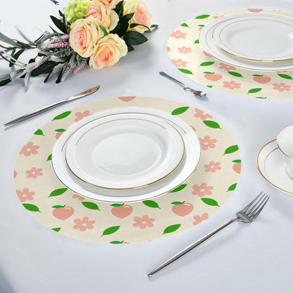 Round Placemats Set of 6 Pink Peaches Washable Non-Slip Heat Resistant Place Mats, 15.4” Dining Table Place Mats for Kitchen Holiday Party Decoration