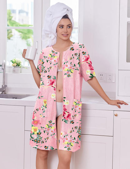 Ekouaer Women Zipper Robes Knit Short Bathrobe Lightweight House Coat with Pockets Soft Nightgown S-XXL