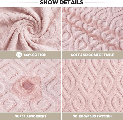 Artoid Mode 2 Pcs Pink 3D Diamond Grid Jacquard Hand Towels for Bathroom, 100% Cotton Soft Absorbent Bathroom Decor Towels, 13.7 x 29.5 Inch