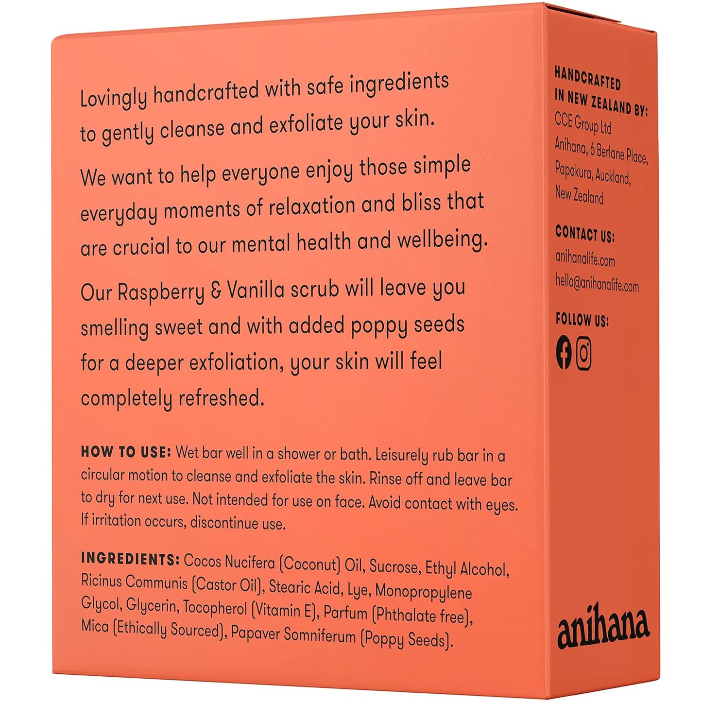 ANIHANA Sugar Scrub Soap Bar with Coconut Oil, Moisturizing, Gentle, Exfoliating Body Scrub, Refreshing Peach Smoothie Scent, 3.6 Oz
