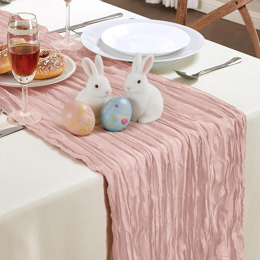 AGIRL Dusty Pink Cheesecloth Table Runner 10FT Long Graduation Boho Gauze Table Runner Rustic Sheer Runner for Wedding Bridal Baby Shower Birthday Holiday Party Table Decor Easter Decorations