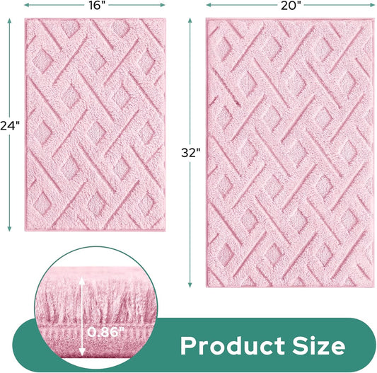 HOMEIDEAS Light Pink Bathroom Rug Set 2 Piece, Soft Microfiber Tufted Bath Mats, Super Absorbent Non Slip, Machine Washable Bathroom Rugs for Tub, Shower and Floor, 20" x 32" Plus 16" x 24"