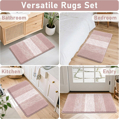 Bsmathom Bathroom Rug Set Bath Rugs Microfiber Non Slip Bathroom Set 4 Piece with Toilet Cover, Washable Absorbent Bath Mat, Pink