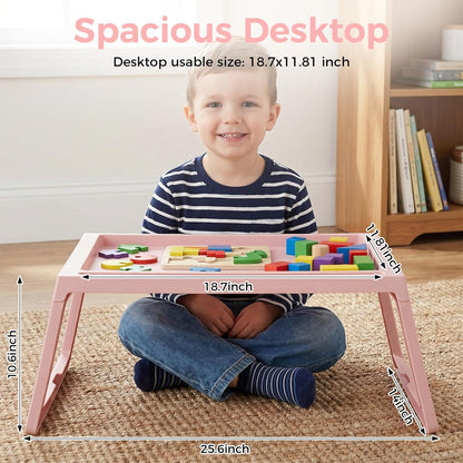 6 Pack Bed Breakfast Tray with Foldable Legs, Cute Pink Eating Kids Lap Trays Table, Serving Food Trays with Phone Slots for Sofa Bed Eating Studying Working