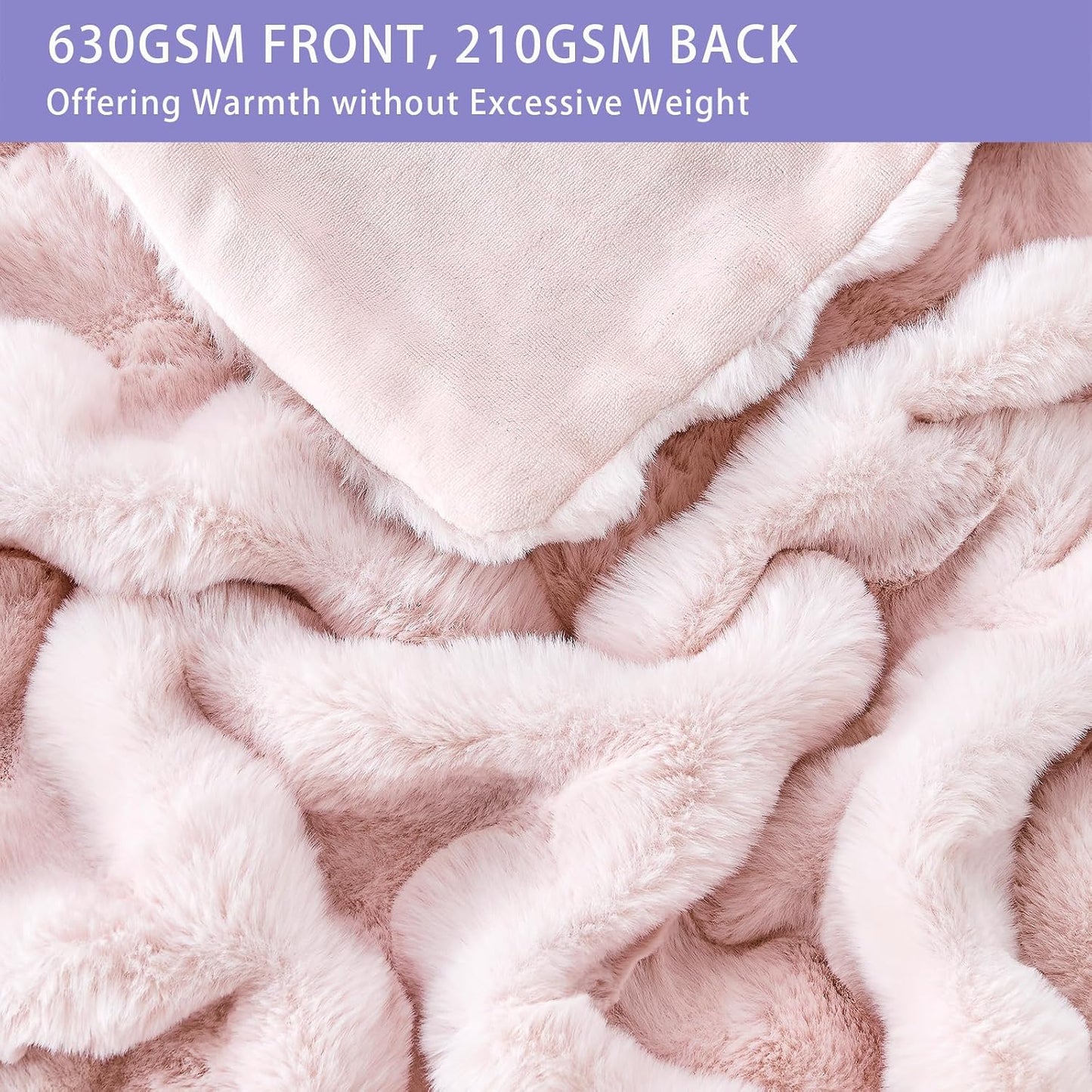 Bigacogo Faux Fur Throw Blanket for Couch, Fuzzy Soft Plush Thick Warm Bubble Blankets for Sofa Bed Living Room Décor, Cute Luxury Cozy Fluffy Throw Gift for Women Girls, 60"x70", Pink