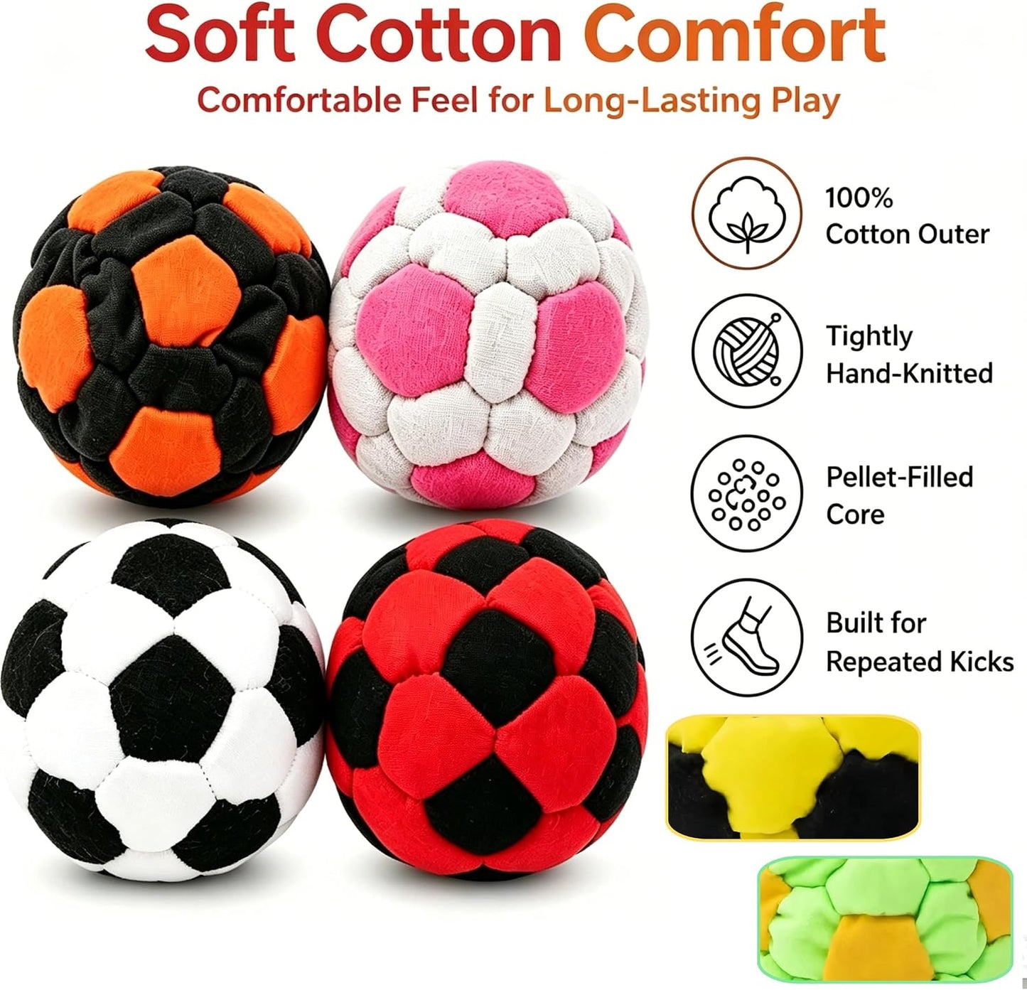Hacky Footbag Juggling Balls, Soft Plush Sand Filled Hacky for Kids Adults, Coordination Training Soccer Sack Bags, Indoor Outdoor Sports Game Toy, Stress Relief