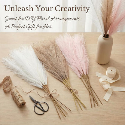 Pampas Grass Decor 30pcs 21.7 Inch, Faux Pampas Grass White Pink Brown Artificial Dried Flowers Fluffy No Shedding for Boho Wedding Home Bedroom Vase Filler