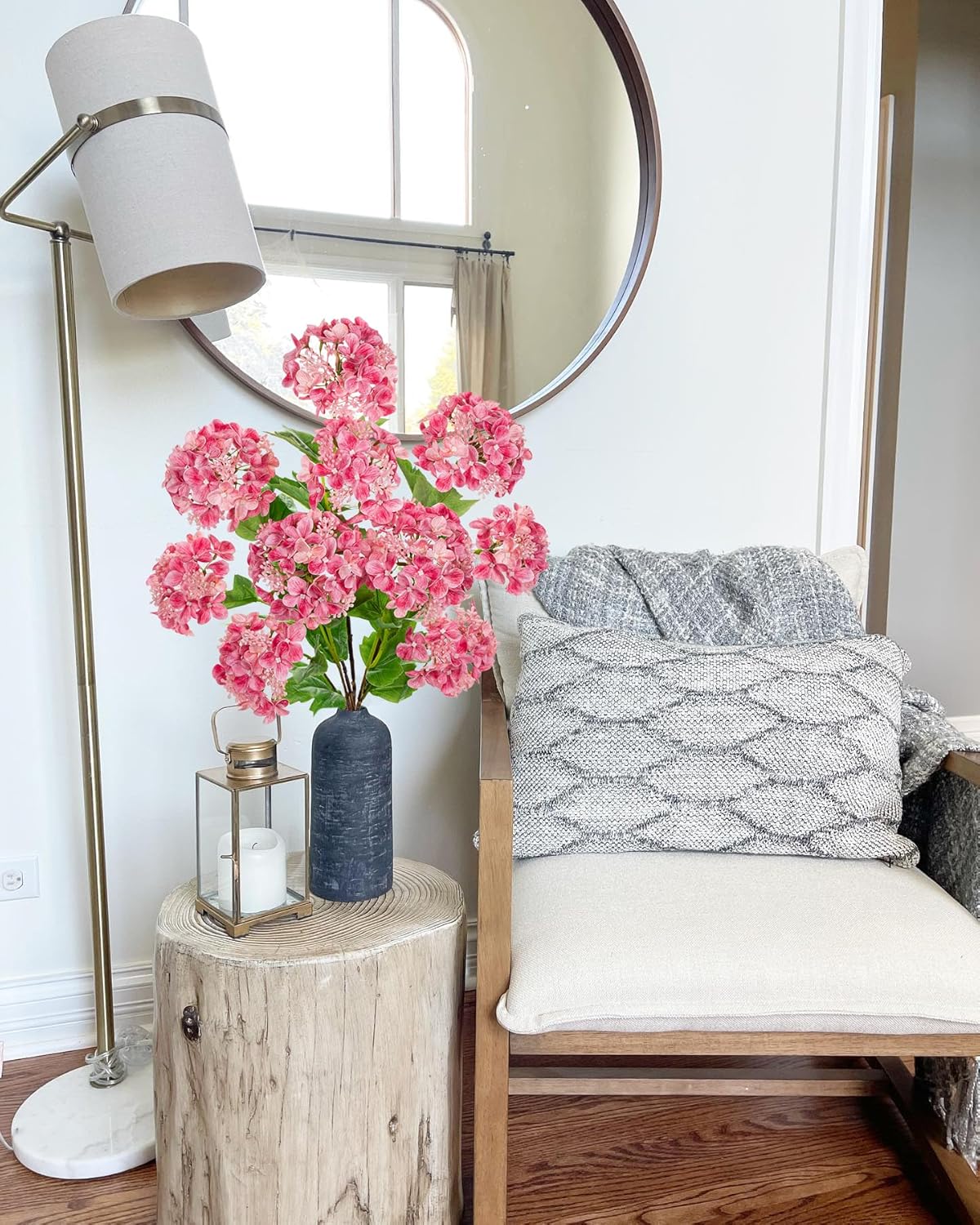 Real Touch Hydrangea Artificial Flowers 19” Tall Artificial Hydrangea Flowers Double-Headed Faux Hydrangeas, Pink Hydrangeas, Realistic Silk Hydrangea for Home Decor Weddings Arrangements-5 Branches