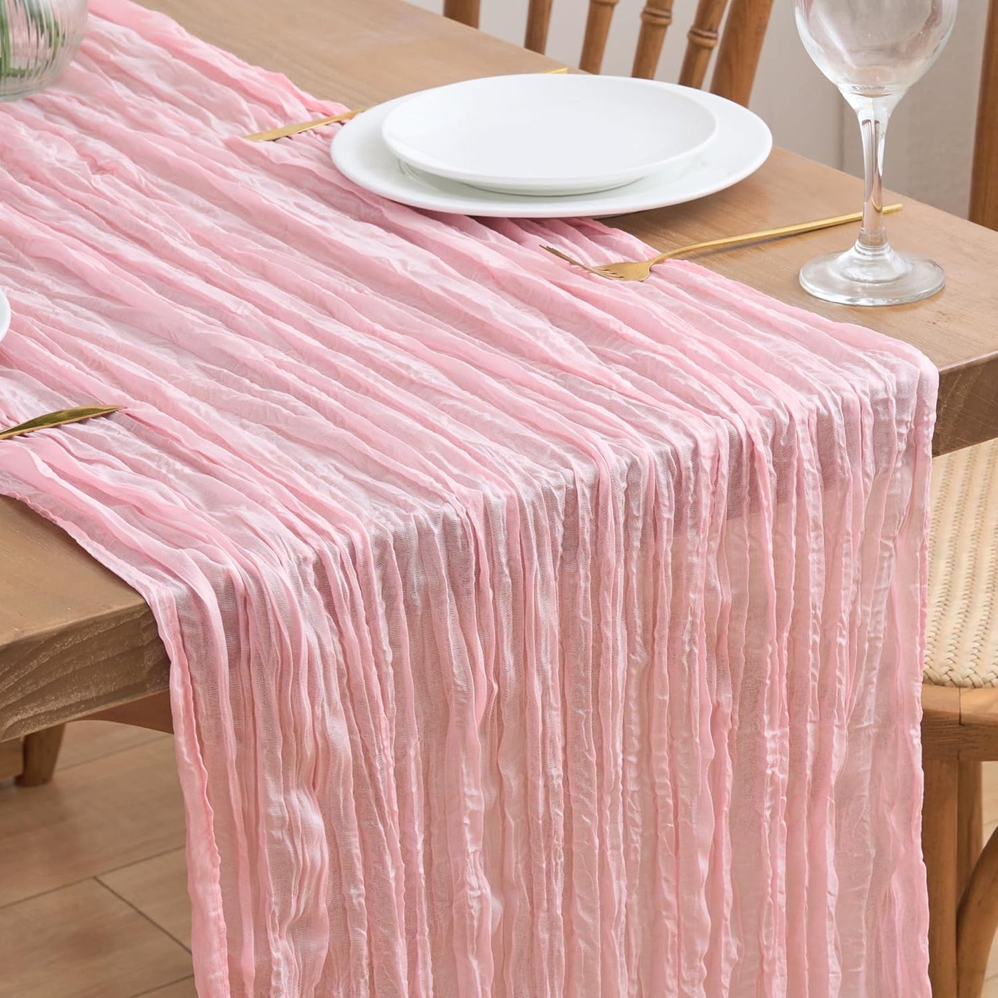 Asee'm Cheesecloth Table Runner Spring Summer Easter 120 Inches Blushing Pink Boho Gauze Cheese Cloth Runner 10FT Rustic Sheer Table Runners for Wedding Baby Shower Holiday Party Decoration