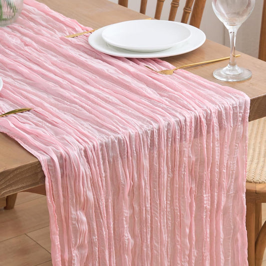 Asee'm Cheesecloth Table Runner Spring Summer Easter 120 Inches Blushing Pink Boho Gauze Cheese Cloth Runner 10FT Rustic Sheer Table Runners for Wedding Baby Shower Holiday Party Decoration
