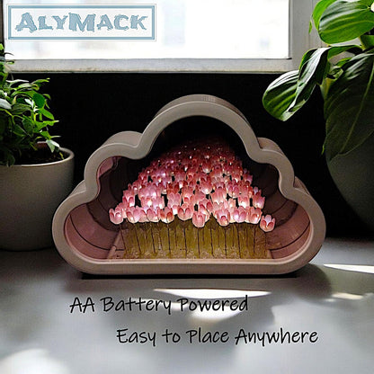 Handmade Tulip Lamp Fully Assembled - Flower Night Light Cuteness Lamps - Tulip and Rose Infinity Mirror in a Glass - Gift for Women or Girl - Lampara de Tulipanes Infinitos (Pink, AA)