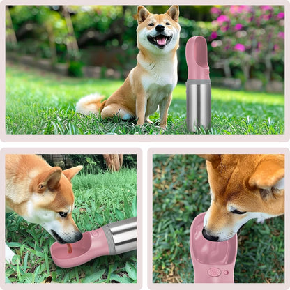 Portable Dog Water Bottle, 14 OZ, Stainless Steel Leak Proof Puppy Water Dispenser with Drinking Feeder for Pets Travel, Walking, Hiking and Outdoor Activities