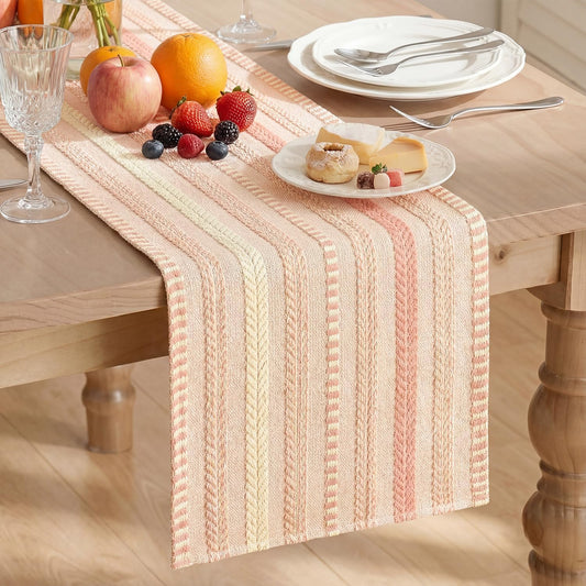 Artoid Mode Pink Farmhouse Woven Table Runner, Seasonal Holiday Rustic Kitchen Dining Table Decoration for Home Party Decor 12x72 Inch