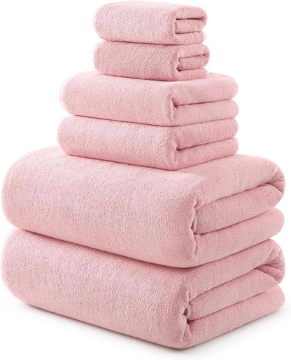 REDKISS 6 Piece Towel Set - Oversized Bath Sheets (70 x35 in), 670GSM Ultra Soft & Highly Absorbent, Quick Dry Pink Bath Towel Sets for Bathroom, Spa, Hotel, Gym