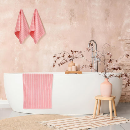 Mindsoft 4pcs Pink Hand Towels for Bathroom Striped 14 x 29 Inch Hand Towels 100% Cotton Soft Absorbent Bath Decorative for Bathroom Kitchen Spa Workout Festival Gift