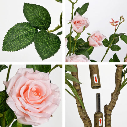 Hollyone Artificial Camellia Tree 3FT Pink Faux Camille Rose Tree in Pot Fake Roses Camellia Plants & Flowers in Vase Fake Potted Flower Plant for Indoor Outdoor Home Front Door Porch Decorations