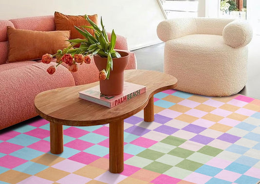 Multicolored Checkerboard Bedroom Rug Washable Ultra Thin Retro Funky Aesthetic Cute 4x6 Area Rugs for Living Room Nursery Kitchen Entryway Dorm, Pastel Colorful Checkered Geometric Carpet