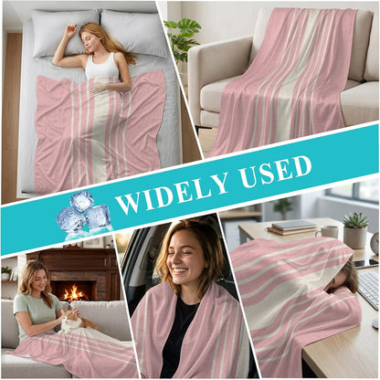 Cooling Blanket 30"x40", Modern Vintage Stripe on Linen Summer Cooling Blanket Breathable Lightweight Ice Blankets Pink Background Blankets for Night Sweats