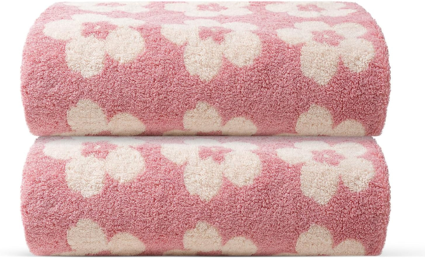 Pink Bath Towels - Set of 2 Made Cotton 27x55 Inches Highly Absorbent for Bathroom (BloomLux)