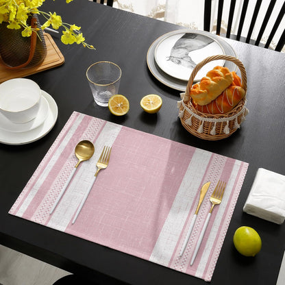 Vintage Pink Striped Placemats Set of 6, Farmhouse Modern Stripes Boho Placemats for Dining Table, Place Mats for Kitchen Tabletop, Waterproof Wipeable Dining Table Mats Set