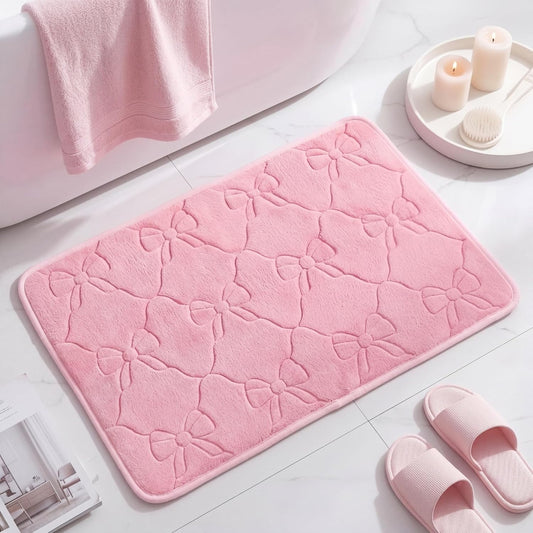 Tinideya Pink Bow Pink Memory Foam Bath Mat 24''x16'' Bow Bathroom Rug Cute Coquette Bathroom Decor Soft Absorbent Non Slip Aesthetic Bath Carpet for Bathtub Shower Floor Bedroom Living Room