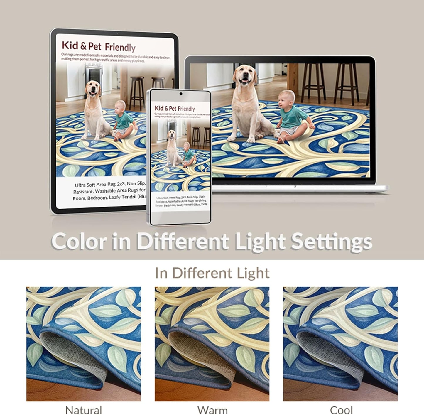 Flatwoven High Traffic Area Rug 5x7, Boho Chic Kitchen Mat Decorative Backing, Non Slip, Stain Resistant, Washable Area Rugs for Living Room, Bedroom (Peach, 5x7)