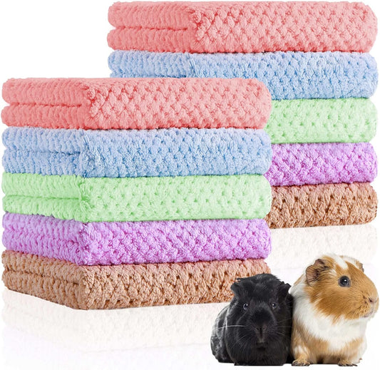 Reginary 10 Pcs Guinea Pigs Blankets, Small Animal Washable Fleece Cage Liners, Coral Fleece Quick Dry Soft Blankets Bedding Accessories for Cat Rabbit Hamster Hedgehog Lizard(12 x 12 Inch,Colorful)