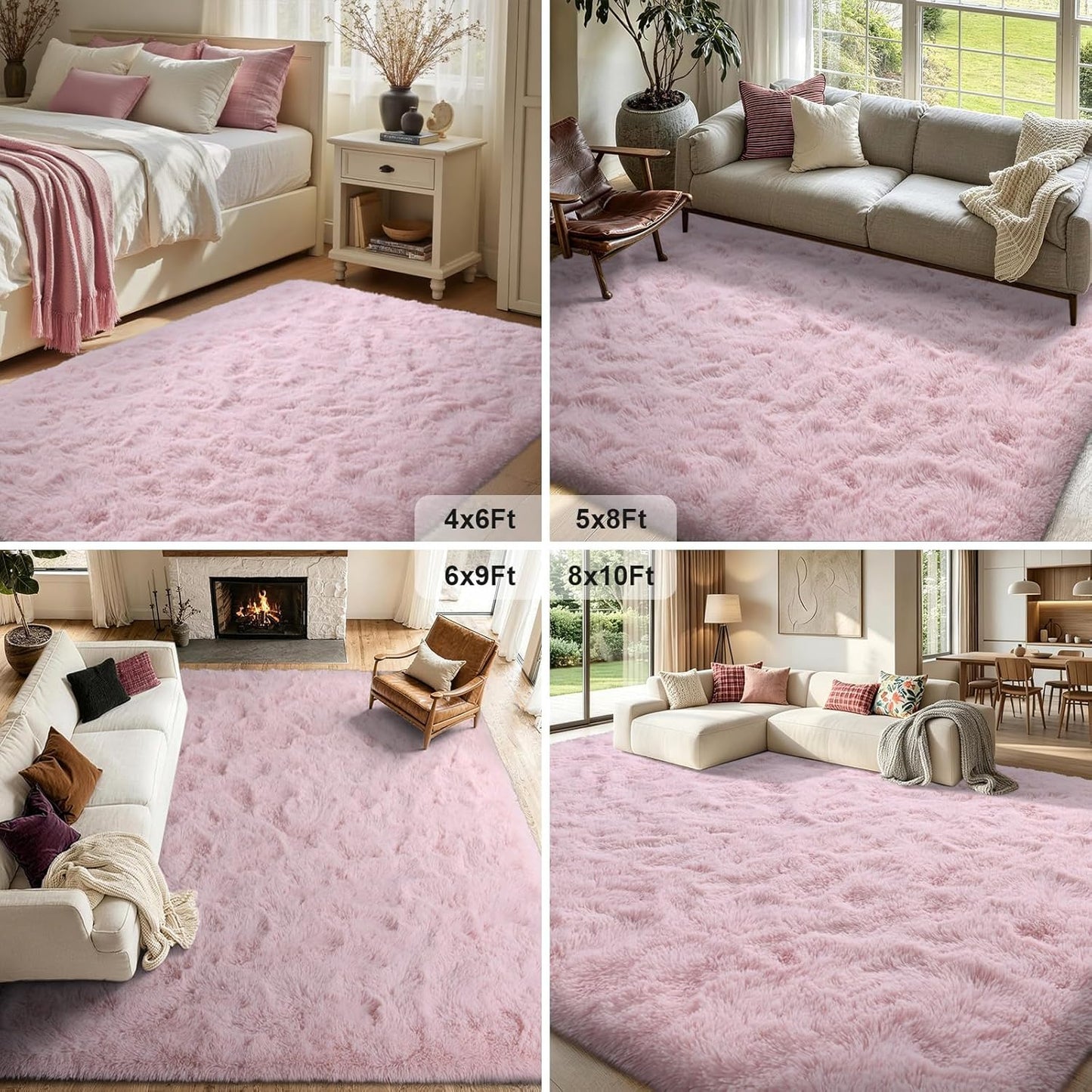 FinRèc Pink Rugs for Bedroom Living Room, 3x5 Feet Fluffy Shag Area Rug, Non-Slip Fuzzy Furry Rug for Kids Room Girl Dorm Room Home Decor, Indoor Shaggy Floor Carpet