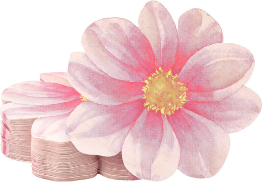 Qilery 100 Pcs Flower Shaped Napkins Disposable Floral Paper Napkins Summer Decorative Flower Tableware for Wedding Bridal Baby Shower Spring Birthday Dinner Party Decor(Pink)