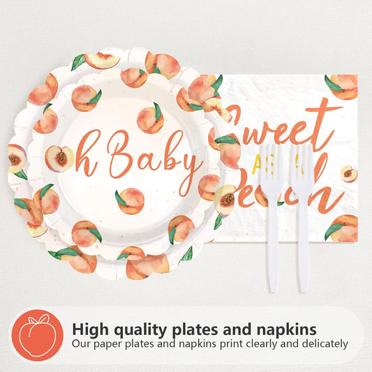 96Pcs Sweet As A Peach Baby Shower Party Decorations Peachy Baby Shower Plates and Napkins Sets A Sweet Little Peach Is on The Way Decoration for Girls Fruit Peachy Birthday Party Supplies Serves 24