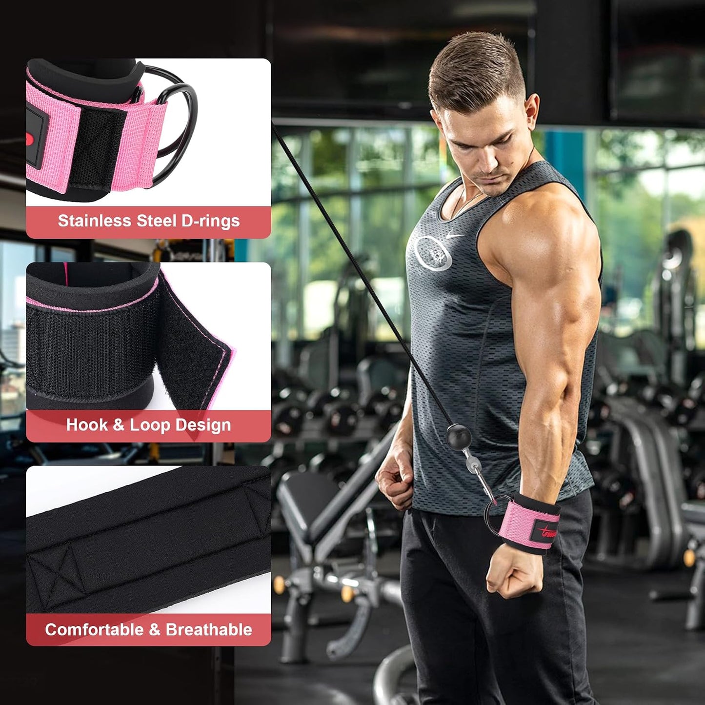Wrist Straps for Cable Machines Wrist Cuffs for Men Woman Neoprene Padded Straps for Gym Strength Training Equipment