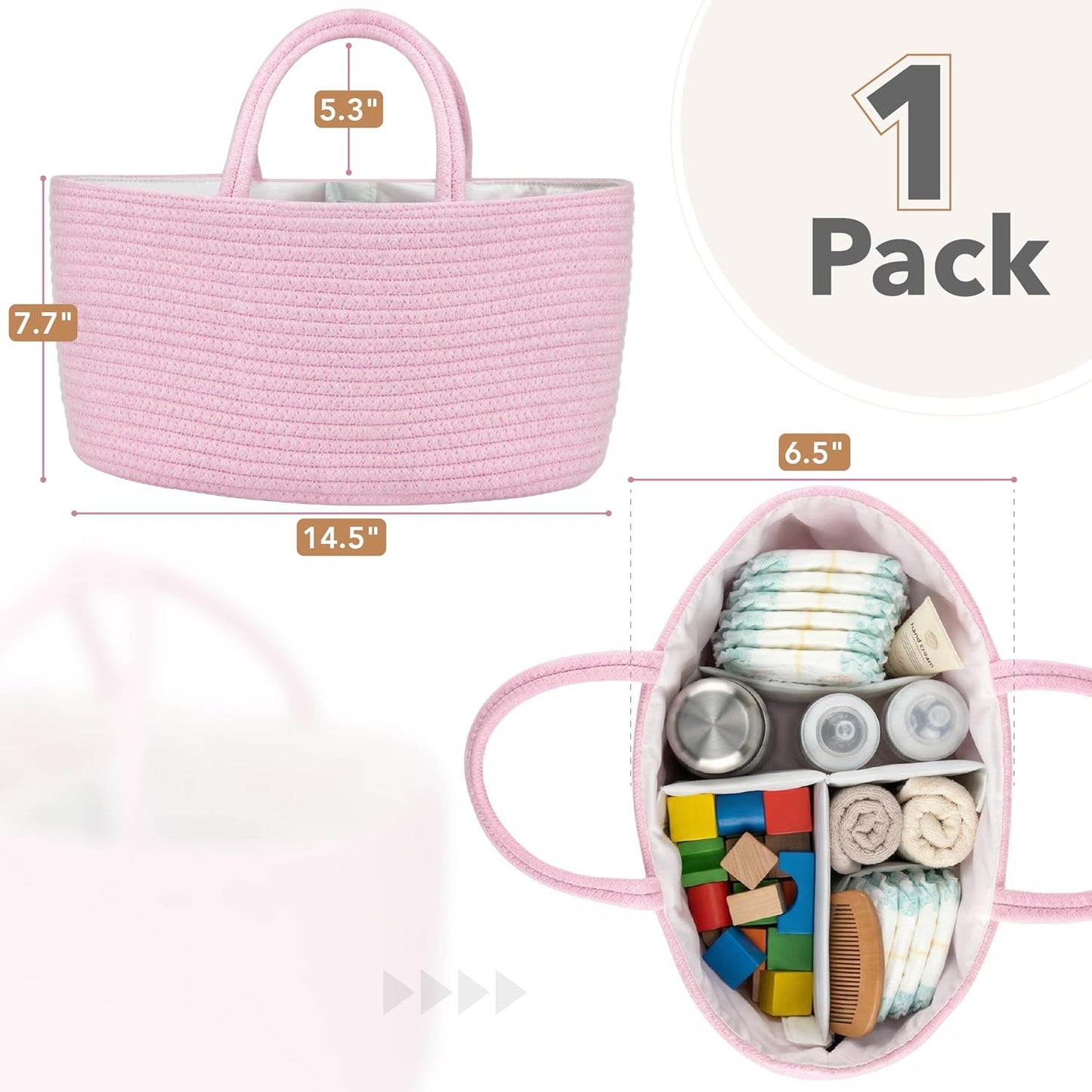 Mr. Pen- Baby Diaper Caddy Organizer, Pink, Rope Nursery Storage Bin and Car Organizer, Portable Holder Tote Bag for Changing Table, Travel, Baby Shower Gifts, Newborn Essentials