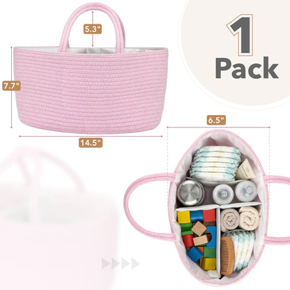 Mr. Pen- Baby Diaper Caddy Organizer, Pink, Rope Nursery Storage Bin and Car Organizer, Portable Holder Tote Bag for Changing Table, Travel, Baby Shower Gifts, Newborn Essentials