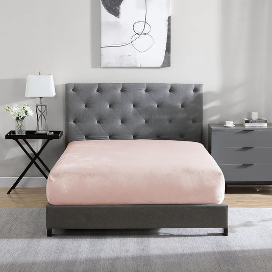 Cathay Home Twin Fitted Sheet, 12" Deep Pocket Ultra Soft Thick Plush Microfiber, All Season Cozy Warmth, Blush