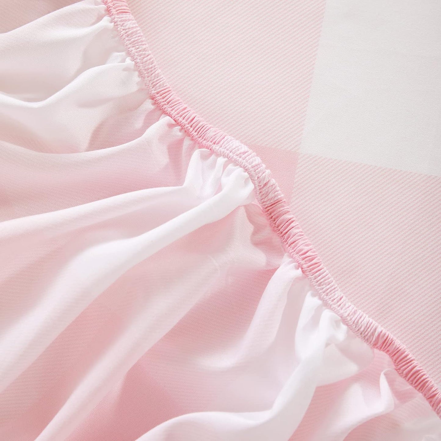 Wake In Cloud - Gingham Bed Sheets, 4-Piece Sheet Set, Cute Plaid Buffalo Check Checker Geometric Aesthetic Bedding, Deep Pocket, Pink, Full Size